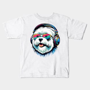 Coton de Tulear Smiling DJ with Headphones and Sunglasses Kids T-Shirt